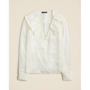 J. Crew Goldie Satin Top Womens S Cream Career Peasant Office Wear Boho NWT